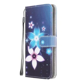 Anymob iPhone Case Blue Flower Leather Flip Wallet Cartoon Stand Phone Cases Cover