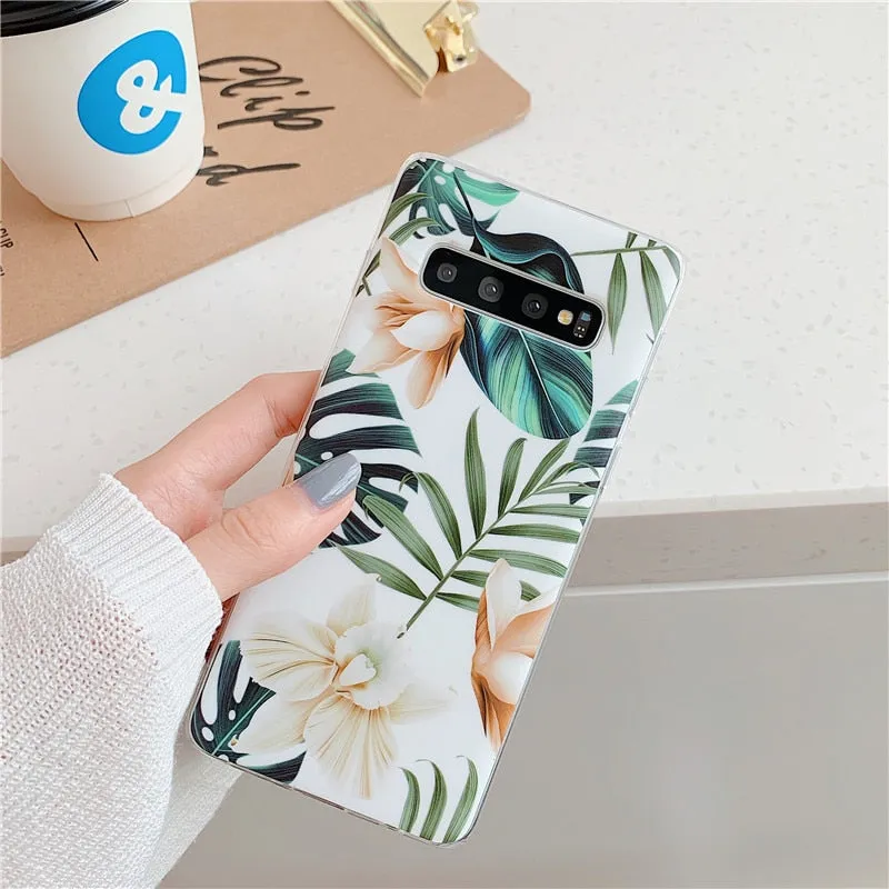 Anymob Samsung Case Green Floral Design Art Leaf Flower Silicon With Holder Stand Phone Cover