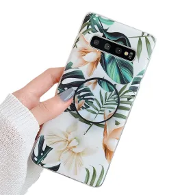 Anymob Samsung Case Green Floral Design Art Leaf Flower Silicon With Holder Stand Phone Cover