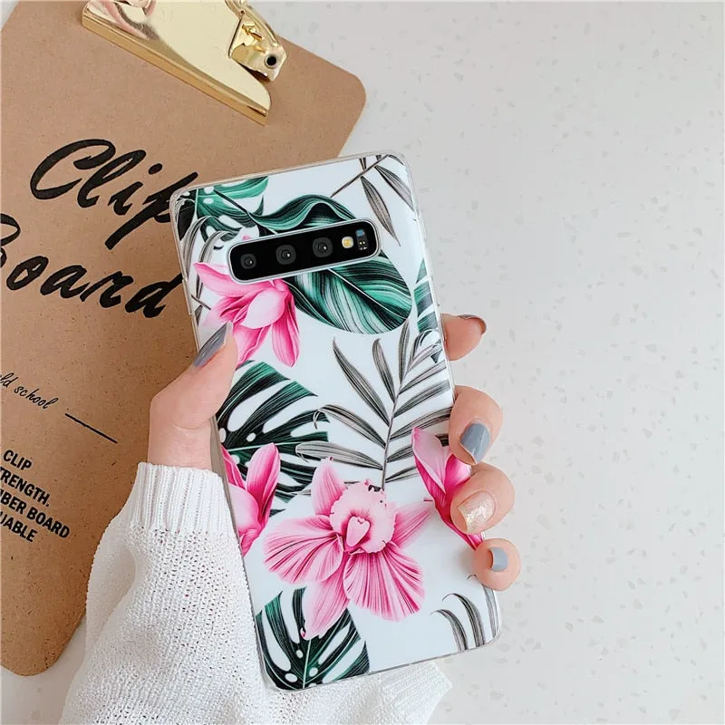 Anymob Samsung Case Green Floral Design Art Leaf Flower Silicon With Holder Stand Phone Cover