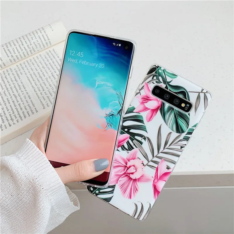 Anymob Samsung Case Green Floral Design Art Leaf Flower Silicon With Holder Stand Phone Cover