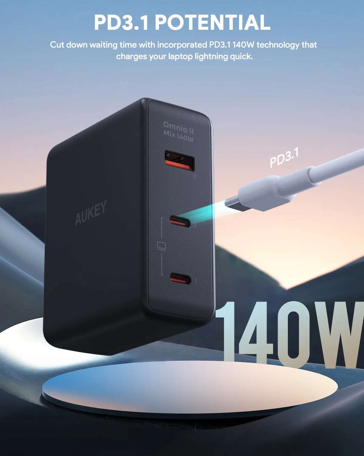 AUKEY PA-B7O 140W Power Charger with European plug   British plug