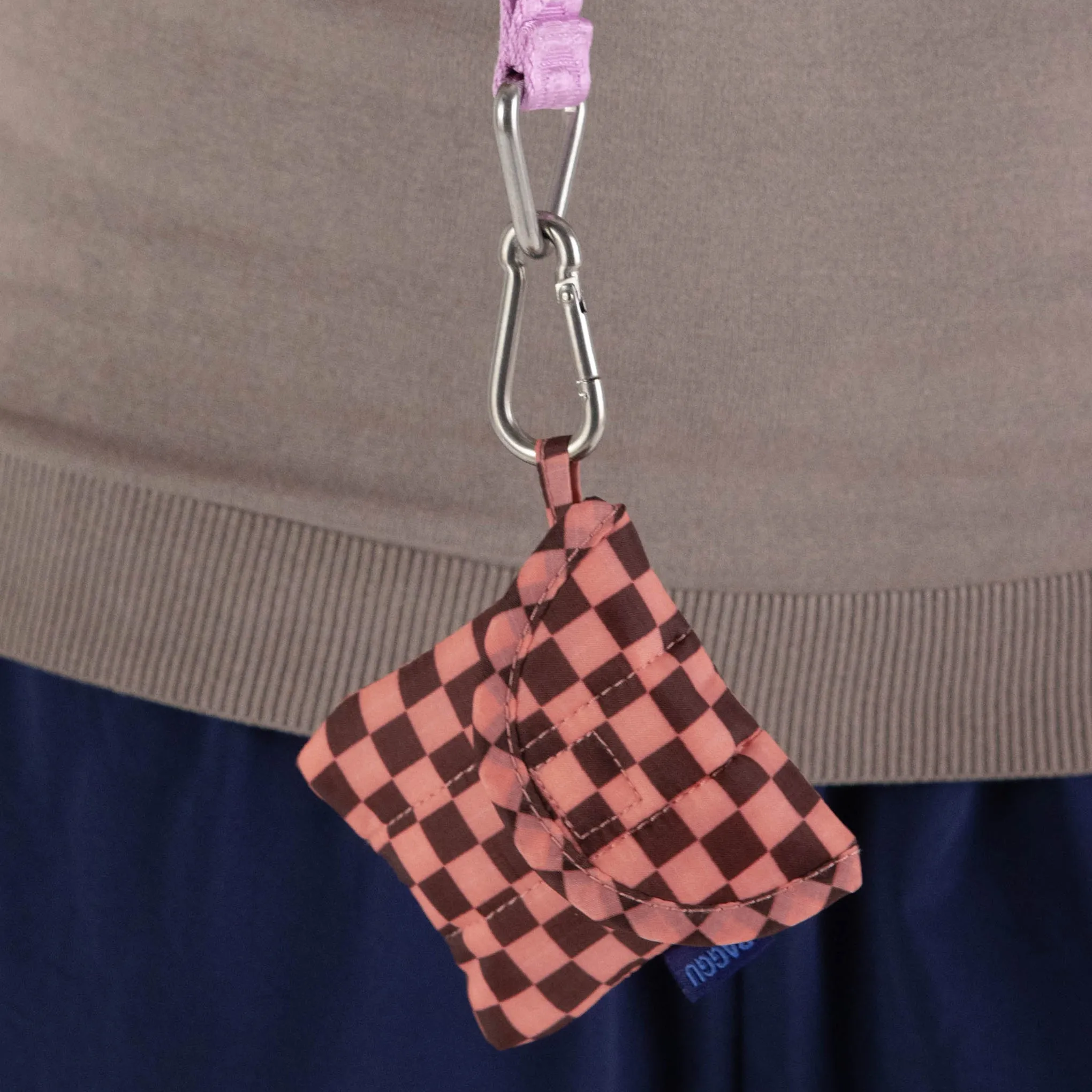 Baggu Puffy Recycled Nylon Earbuds Case - Pink Brown Check