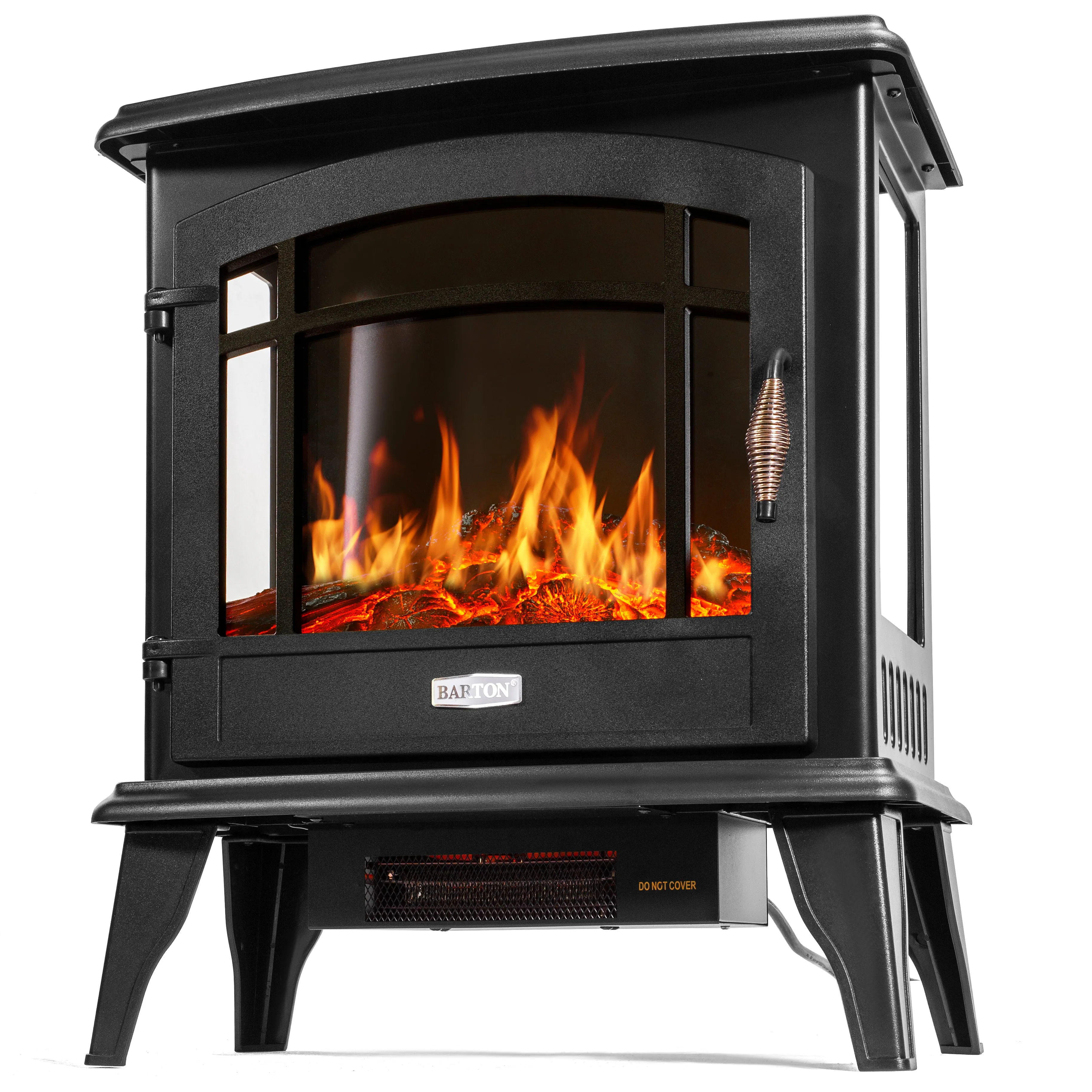 Barton 1500W Adjust Electric Fireplace Free Standing Heater Wood Fire Flame Stove Black