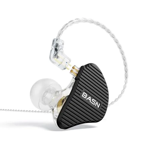 BASN Mix-PD in Ear Monitor,1Planar Driver   1Dynamic Driver HiFi IEM Earphones with CNC Crafted Metal Cover, Wired 0.78mm 2-Pin Silver Plated Detachable Cable for Musicians (Black)