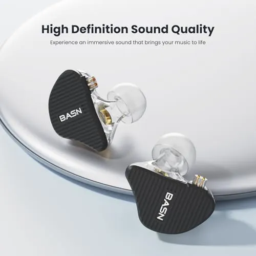 BASN Mix-PD in Ear Monitor,1Planar Driver   1Dynamic Driver HiFi IEM Earphones with CNC Crafted Metal Cover, Wired 0.78mm 2-Pin Silver Plated Detachable Cable for Musicians (Black)