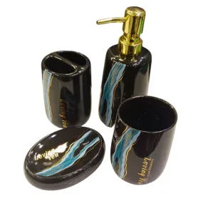 Bathroom Set Black & Blue (Set Of 4Pcs)