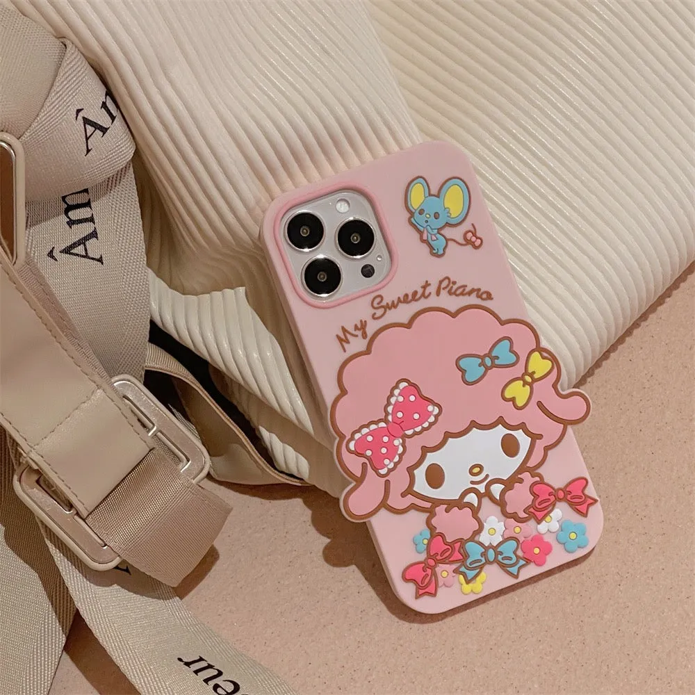 Big Piano Pink Sheep with Flowers Soft iPhone Case 11 12 13 14 Pro Promax