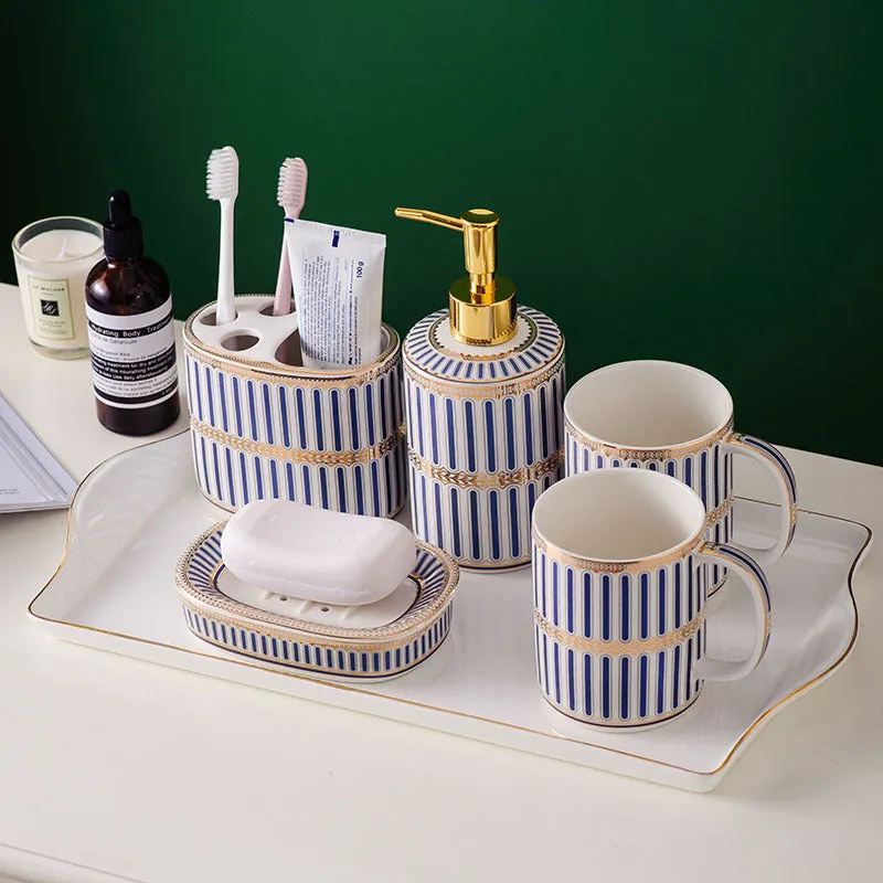 Blue And White Bathroom Accessory Set