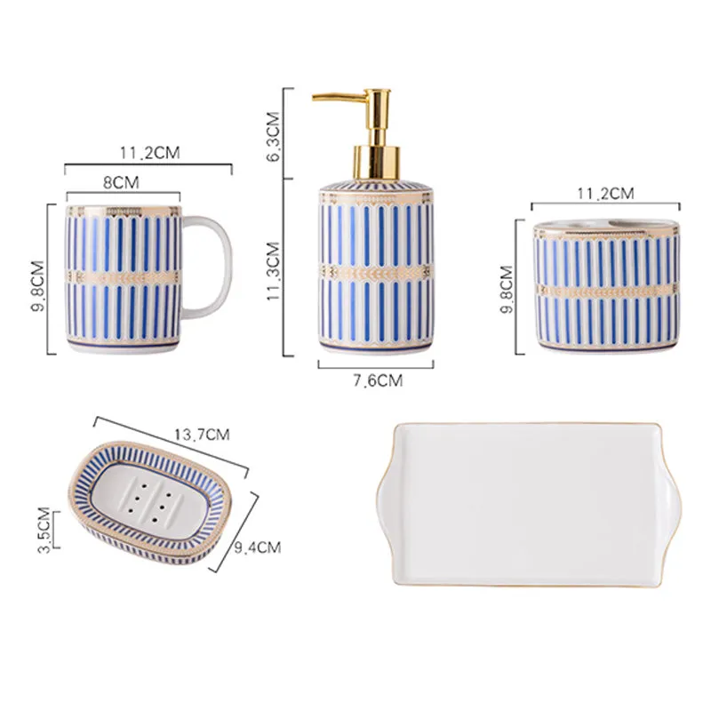 Blue And White Bathroom Accessory Set