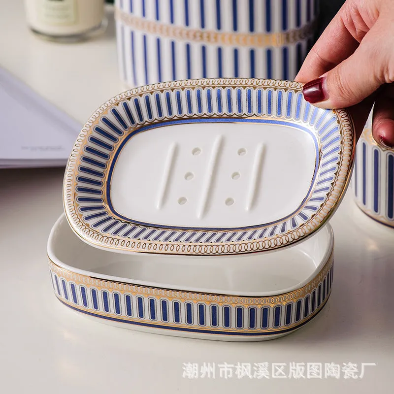 Blue And White Bathroom Accessory Set