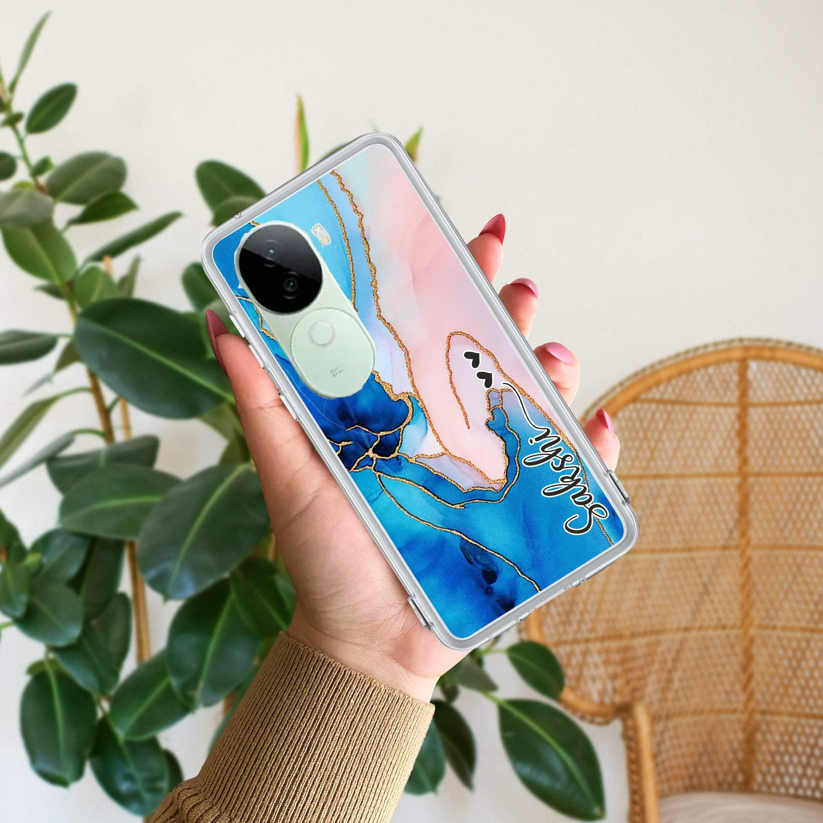 Blue Gradient Marble Customize Transparent Silicon Case For iQOO