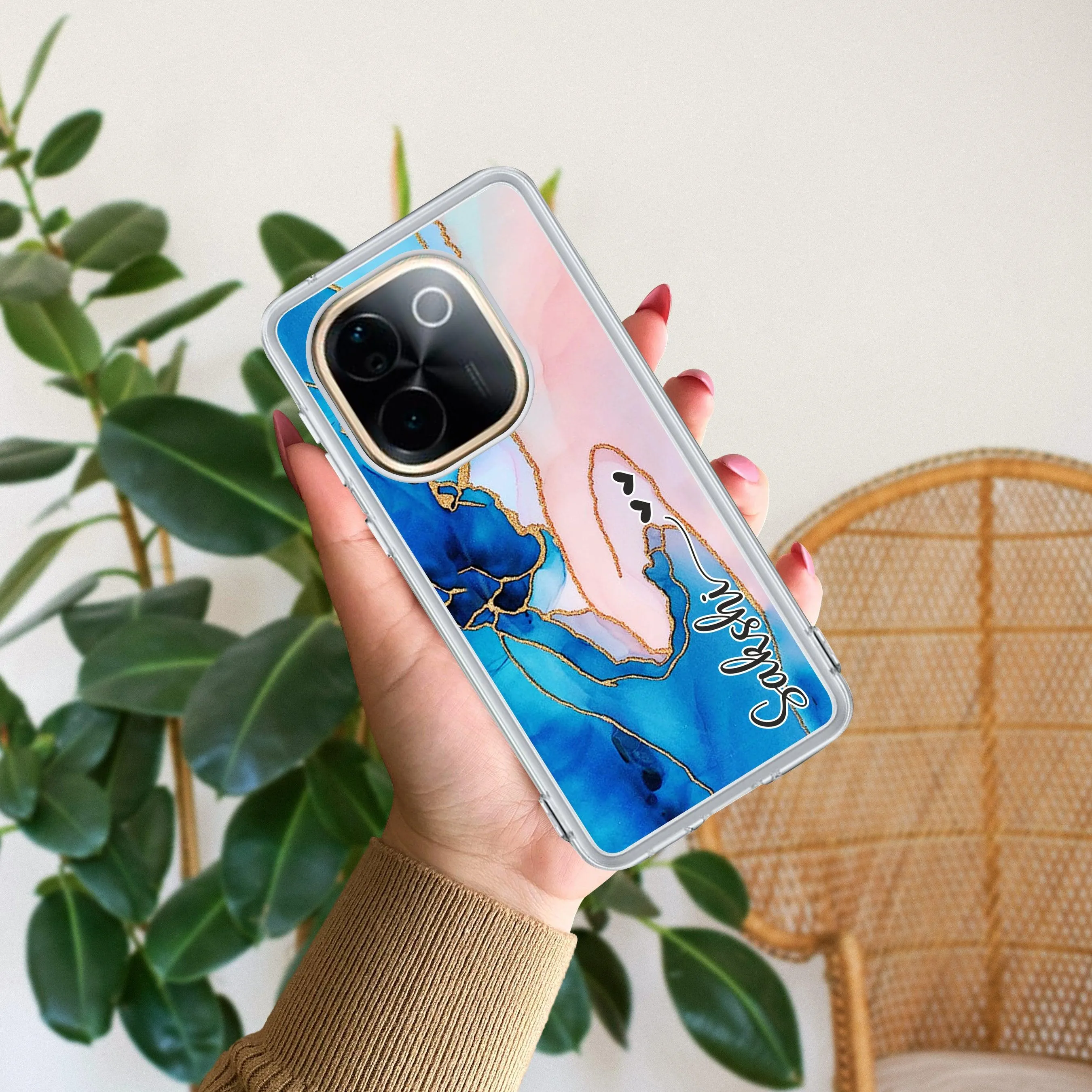 Blue Gradient Marble Customize Transparent Silicon Case For iQOO