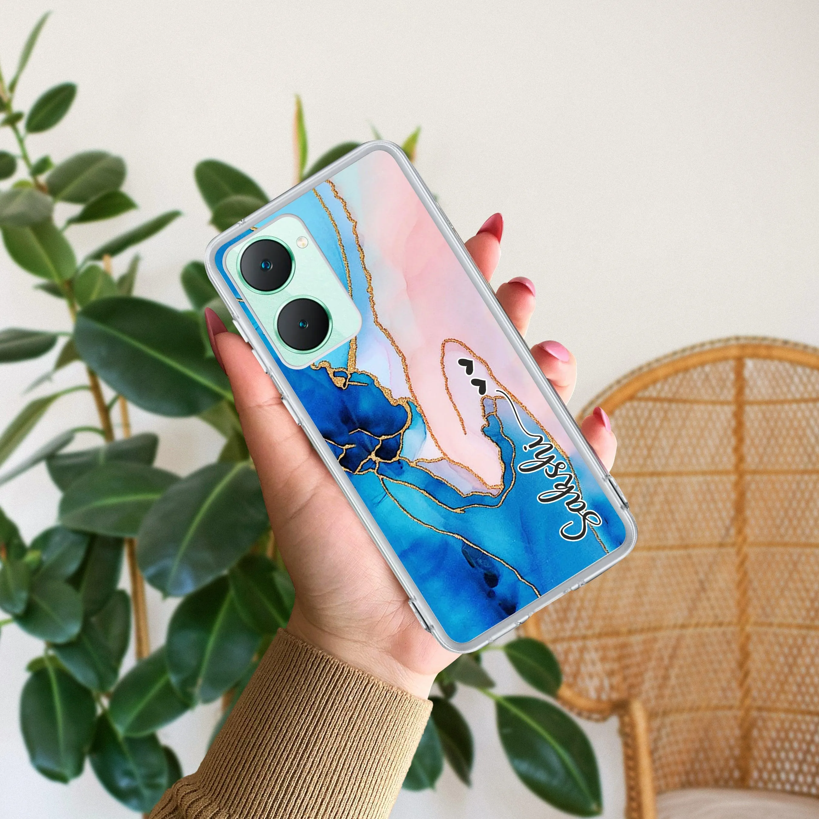 Blue Gradient Marble Customize Transparent Silicon Case For iQOO