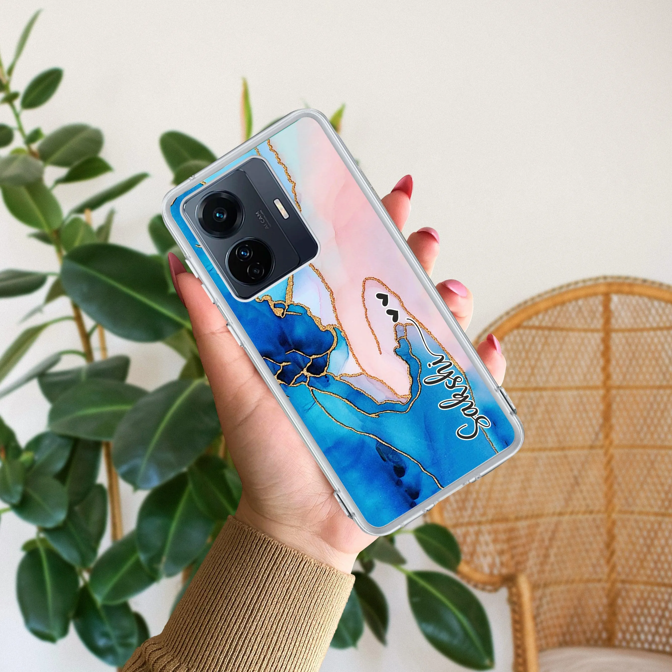 Blue Gradient Marble Customize Transparent Silicon Case For iQOO