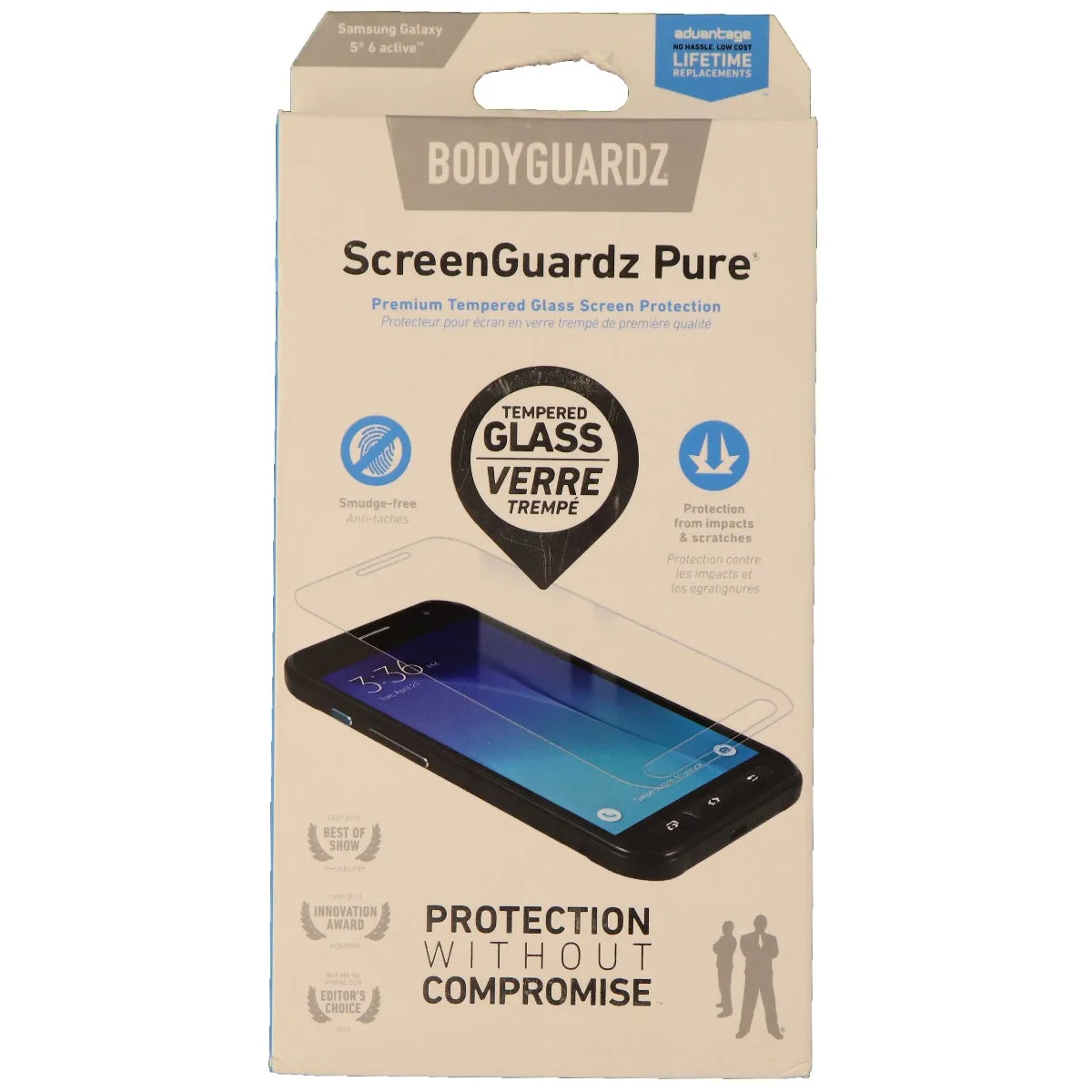 BodyGuardz ScreenGuardz Pure Series Tempered Glass for Samsung S6 Active - Clear