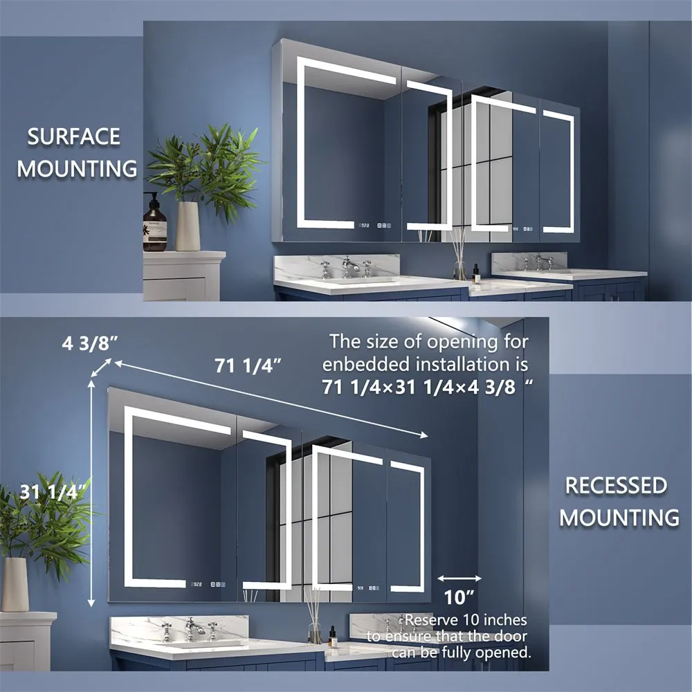 Boost-M2 72" W x 32" H Bathroom Narrow Light Medicine Cabinets with Vanity Mirror Recessed or Surface