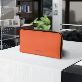 Bright Orange Color Zipper Wallet, Solid Color Long Compact Designer Premium Quality Women's Wallet