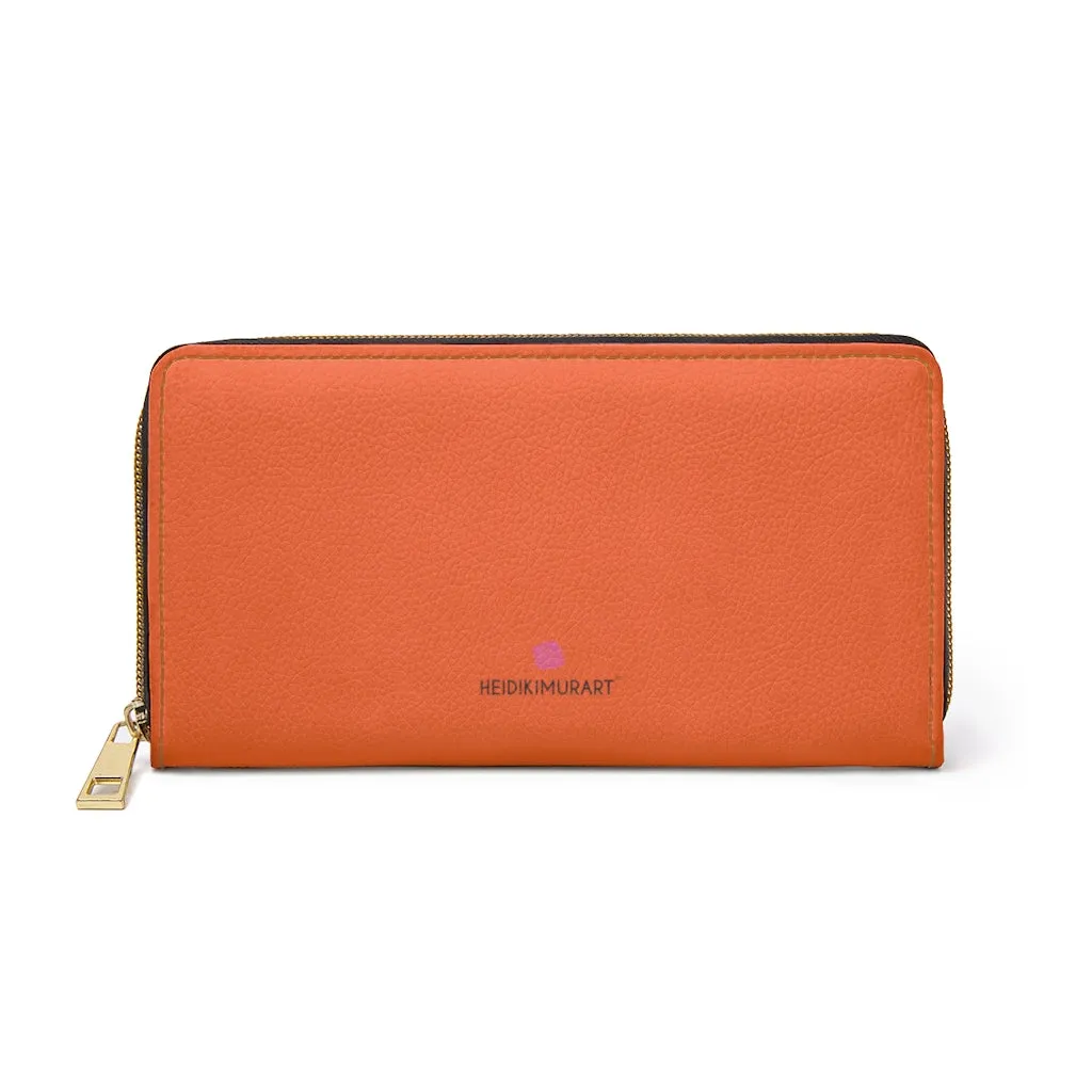 Bright Orange Color Zipper Wallet, Solid Color Long Compact Designer Premium Quality Women's Wallet