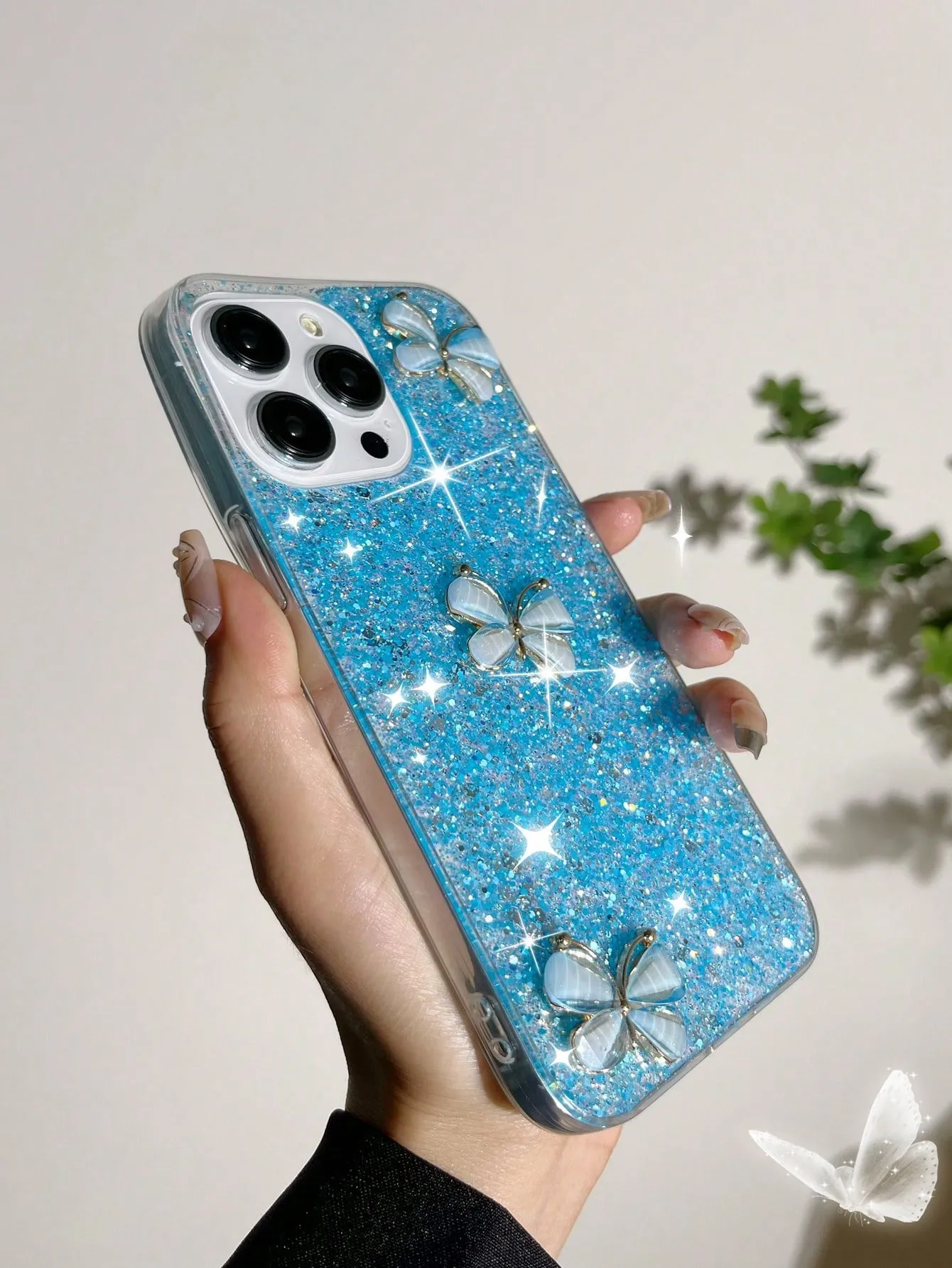 Butterfly Decor Glitter Phone Case