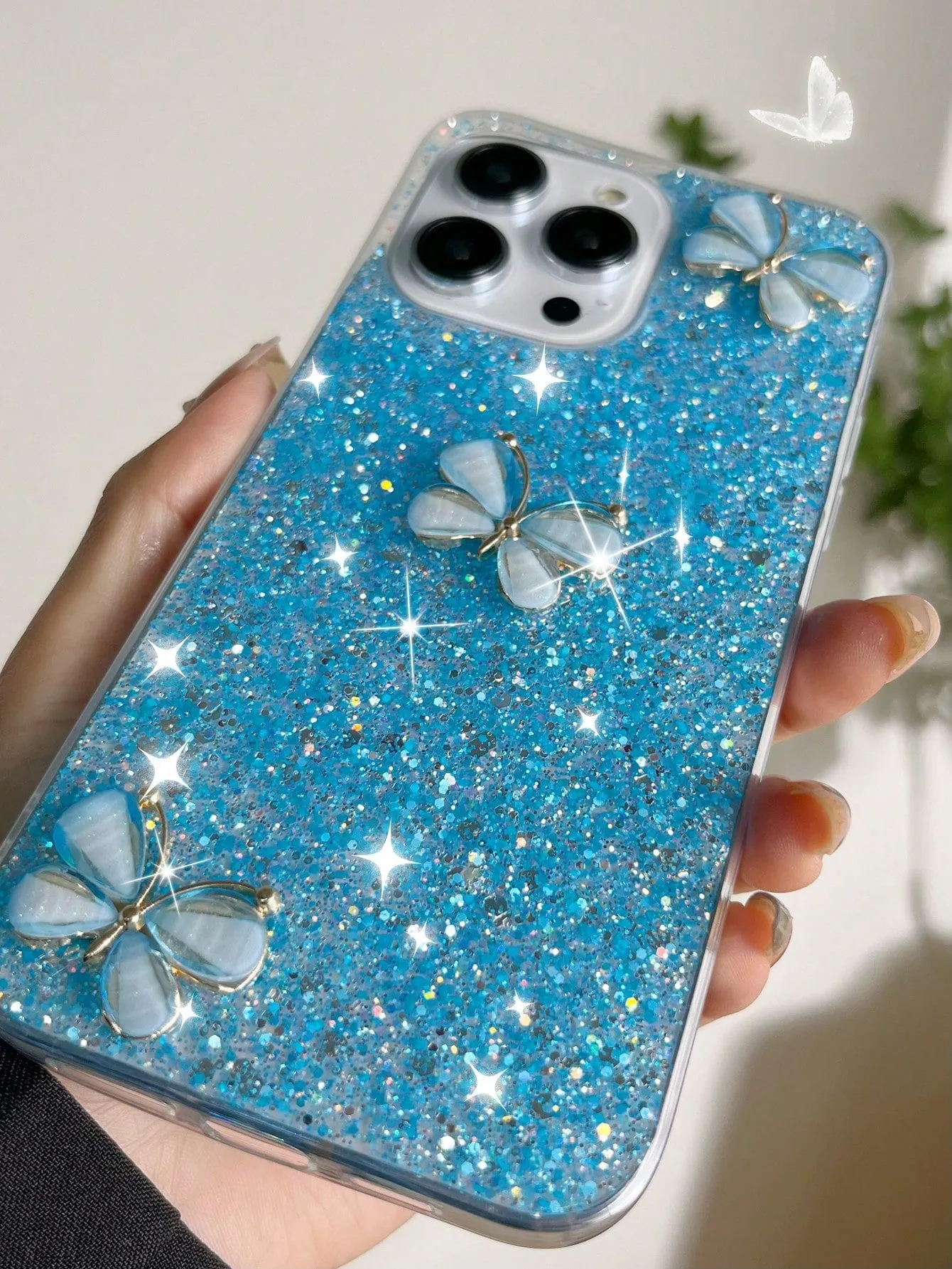 Butterfly Decor Glitter Phone Case