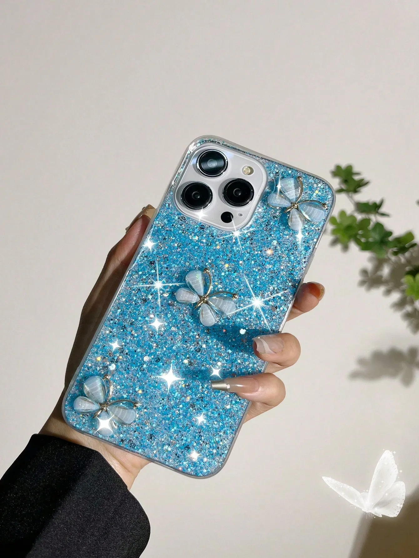 Butterfly Decor Glitter Phone Case