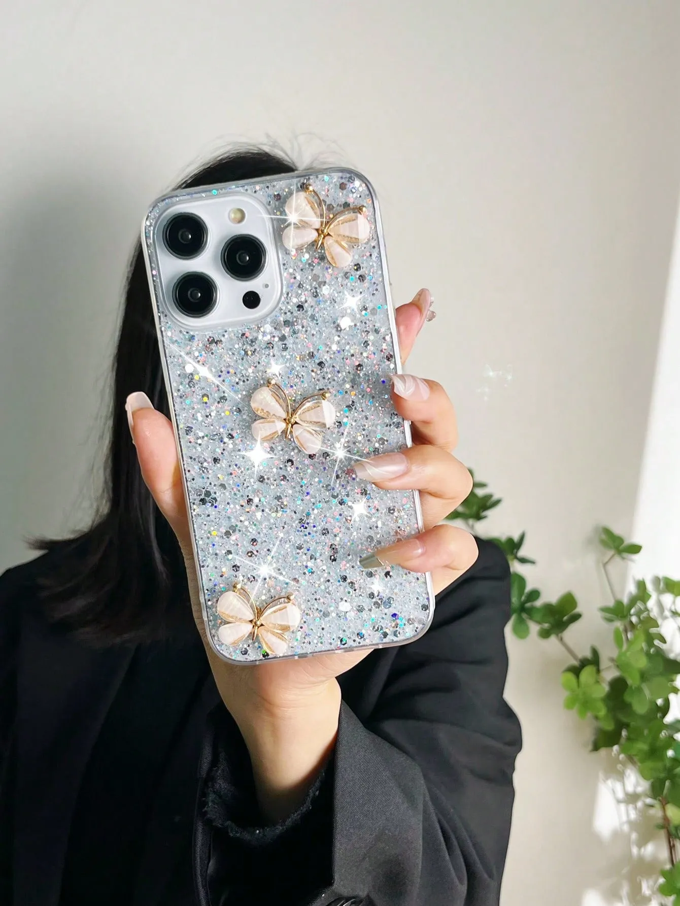 Butterfly Decor Glitter Phone Case