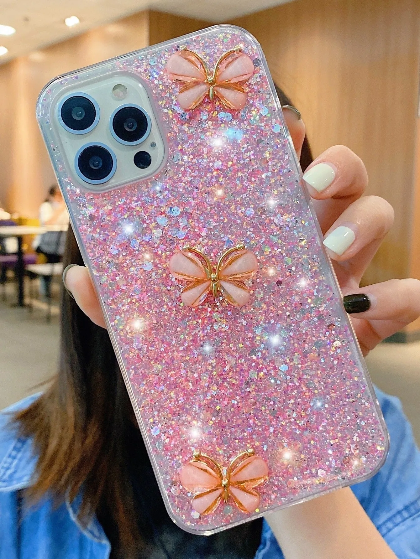 Butterfly Decor Glitter Phone Case