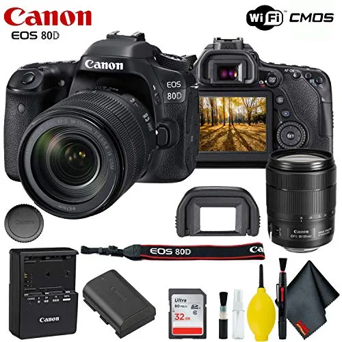 Canon EOS 80D DSLR Camera with 18-135mm Lens Accessory Bundle w/Cleaning Kit