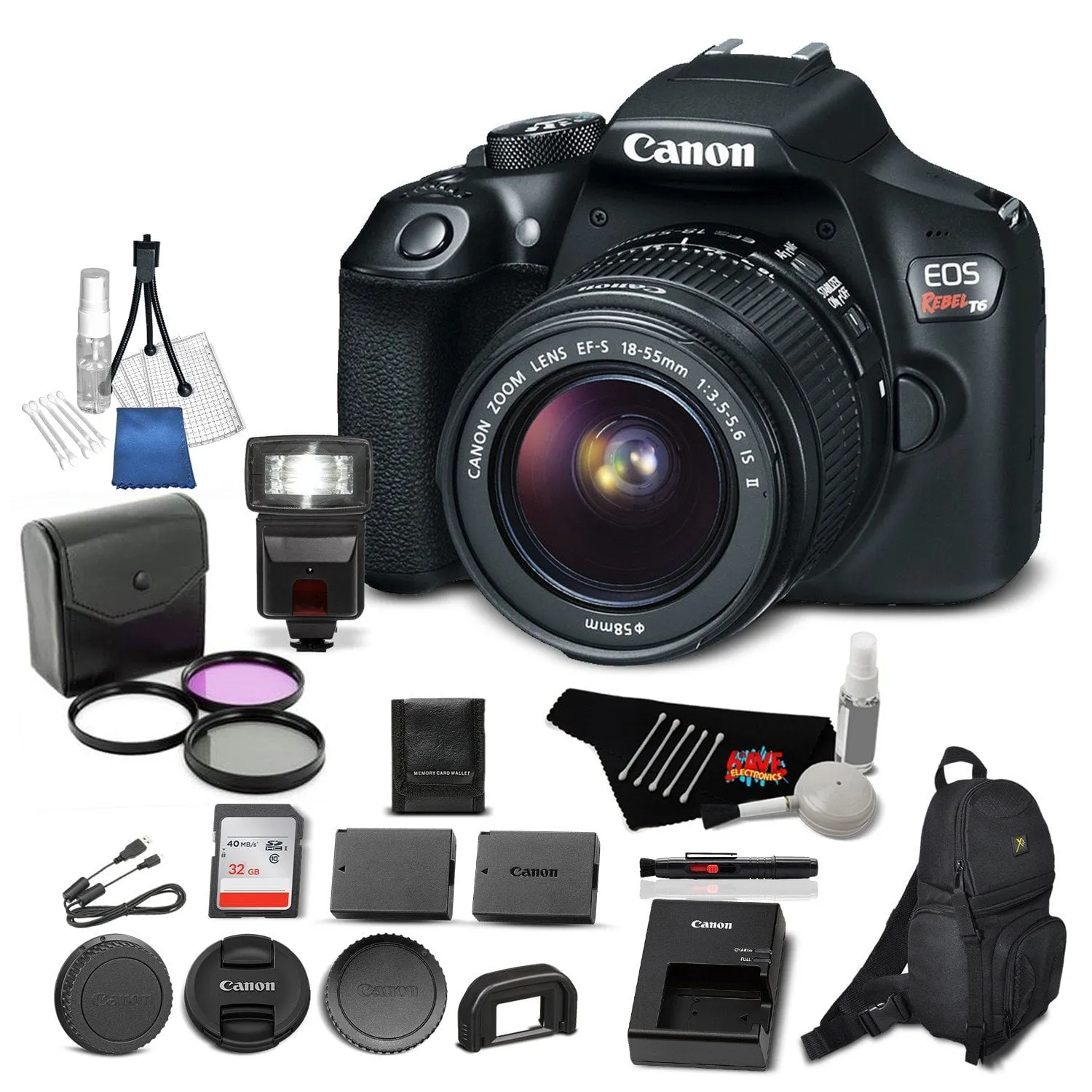 Canon EOS Rebel T6 Digital SLR Camera Bundle with EF-S 18-55mm f/3.5-5.6 IS II Lens with 32GB Memory Card   Filter Kit   More