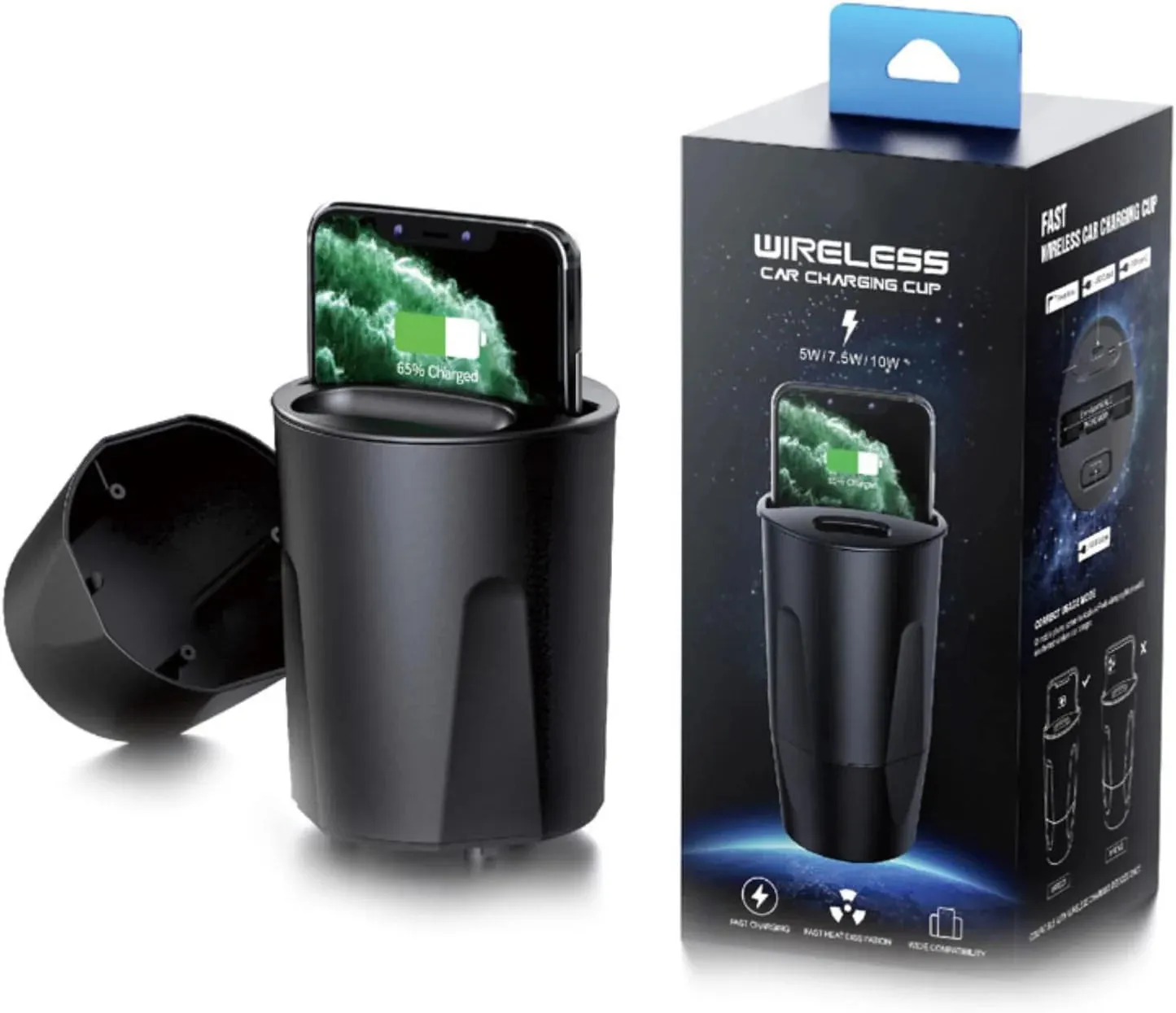 Car Wireless Charger Cup, 5 in 1 Qi Certified Fast Charging Station for Car B1