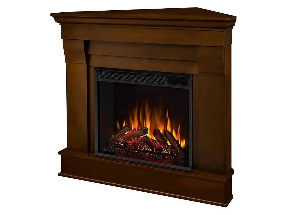 Chateau Corner Electric Fireplace Mantel Package in Espresso