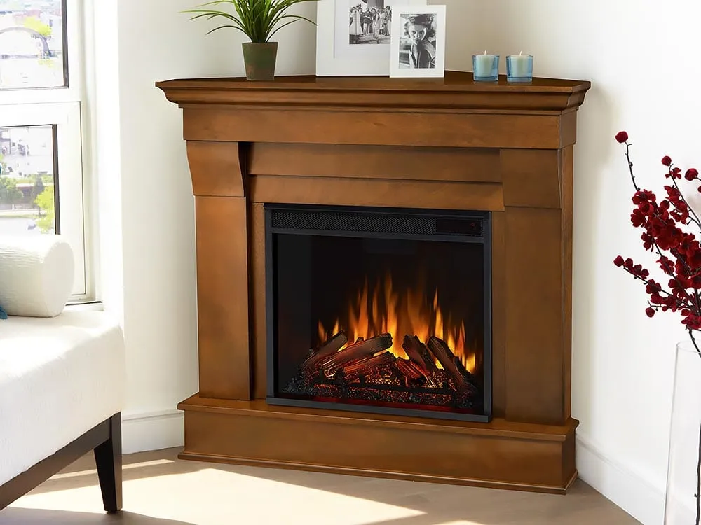 Chateau Corner Electric Fireplace Mantel Package in Espresso