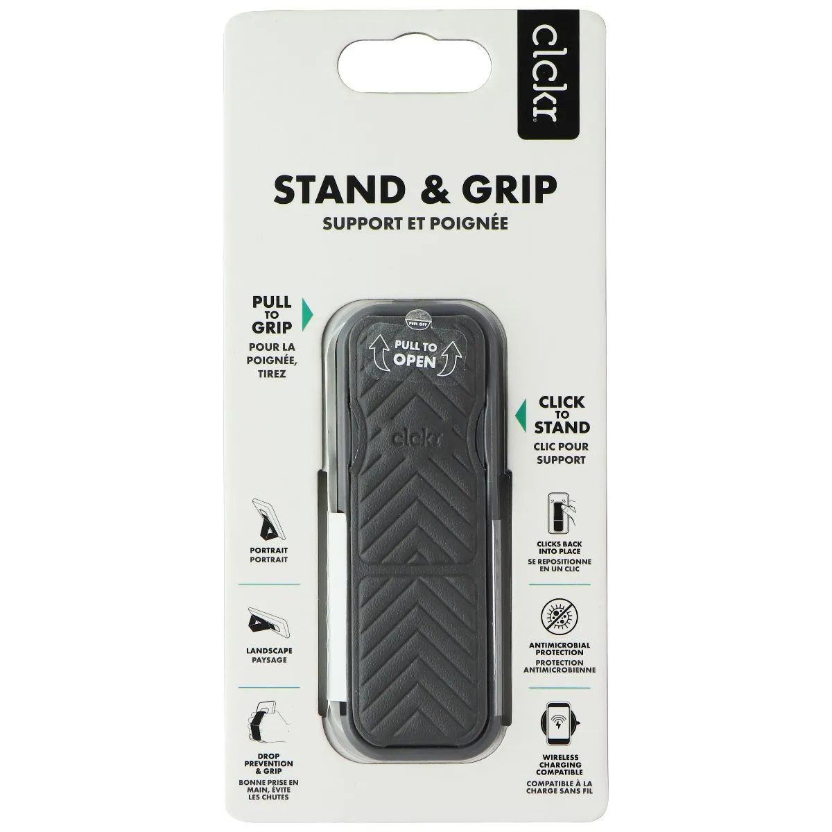 CLCKR Stand & Grip Universal Adhesive Kickstand Grip for Smartphones - Gray