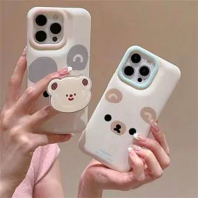 Cute Phone Cases for iPhone 15, 14, 13, 12 Pro Max, and 11 - Cartoon 3D Bear Ring Holder - TSP354