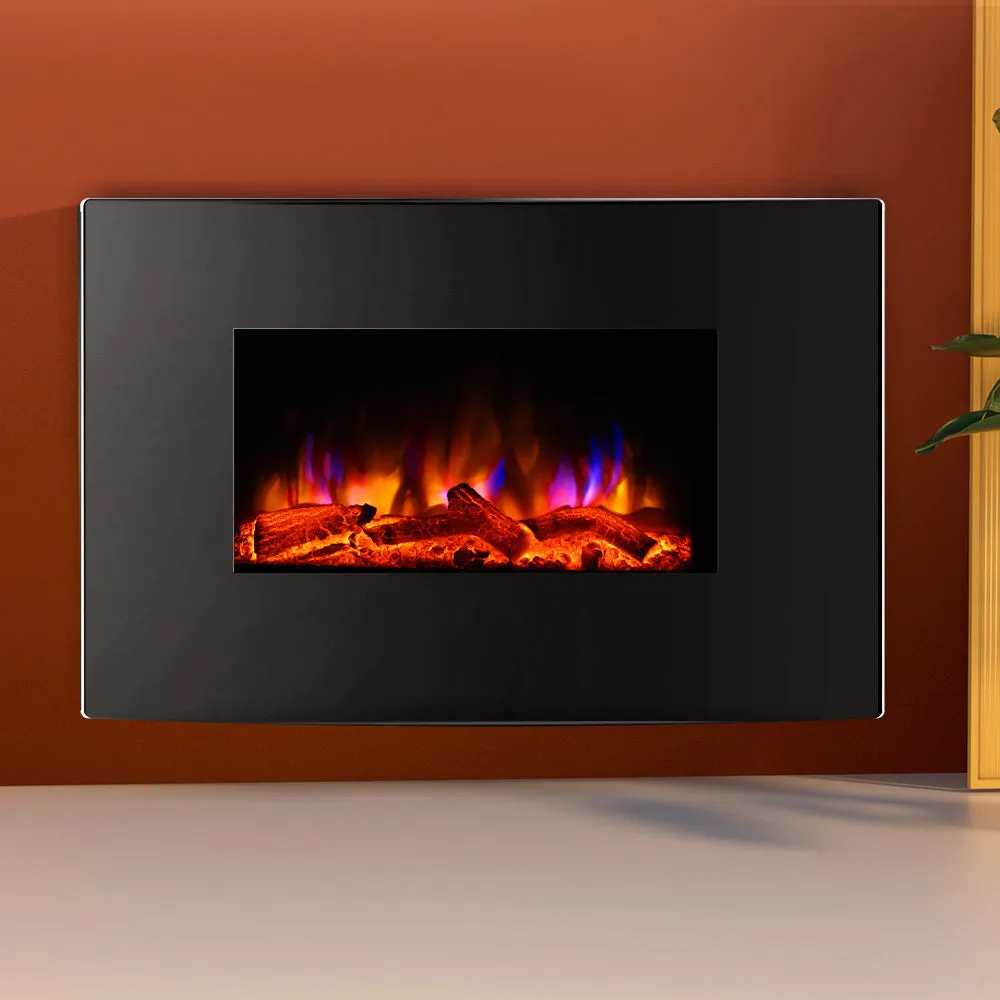 Devanti 2000W Wall Mounted Electric Fireplace Fire Log Wood Heater Realistic Flame