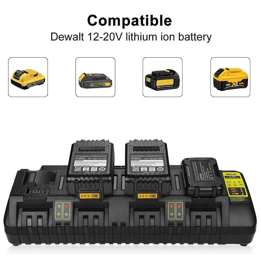 Dewalt 20V 6.0Ah Battery Replaceemnt DCB203 Li-ion Battery 8 Pack With DCB104 4-Port Fast Charger For DeWalt DCB104 12-20V MAX DCB102 DCB204