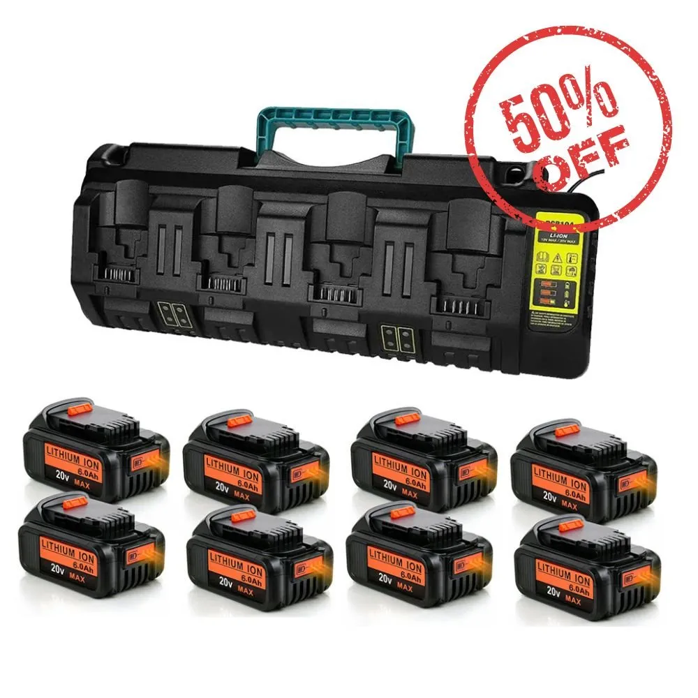 Dewalt 20V 6.0Ah Battery Replaceemnt DCB203 Li-ion Battery 8 Pack With DCB104 4-Port Fast Charger For DeWalt DCB104 12-20V MAX DCB102 DCB204