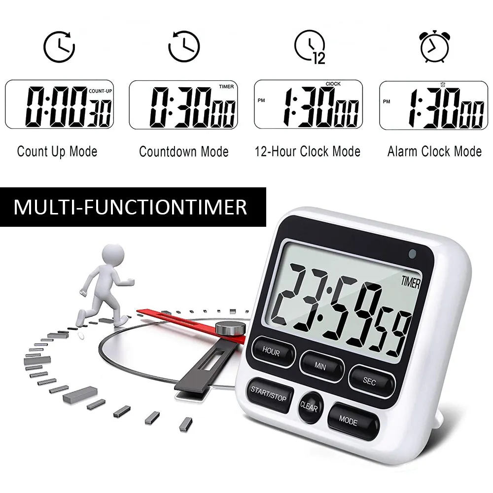 Digital Screen Kitchen Timer Large Display Digital Timer Square Cooking Count Up Countdown Alarm Clock Sleep Stopwatch Clock