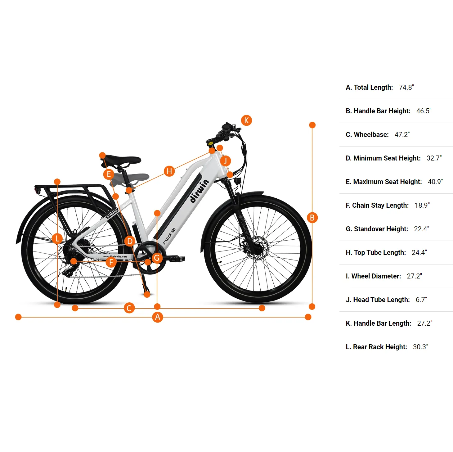 Dirwin 500W 48V Pacer Lite Long Range Step-Thru Electric Bike