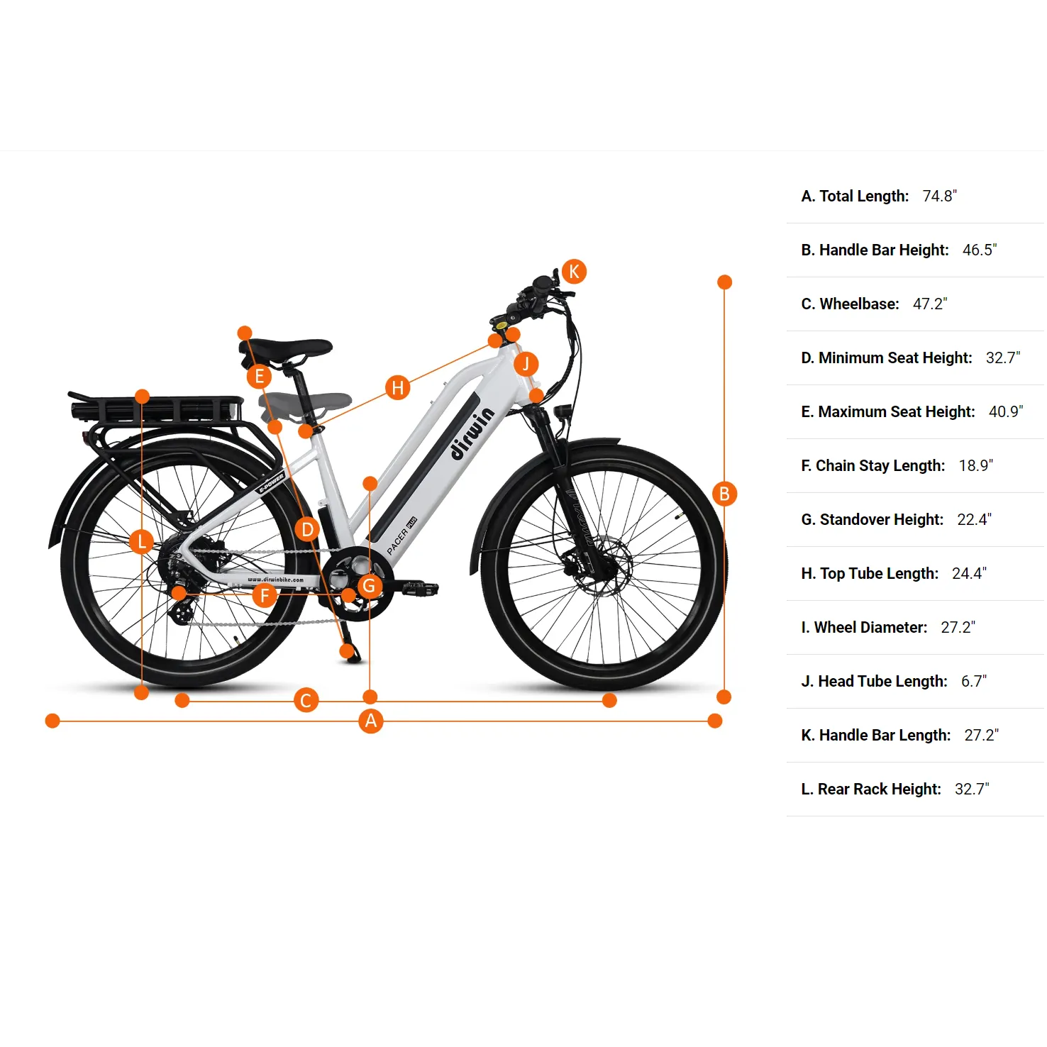 Dirwin 500W 48V Pacer Plus Step-Thru Long Range Electric Bike