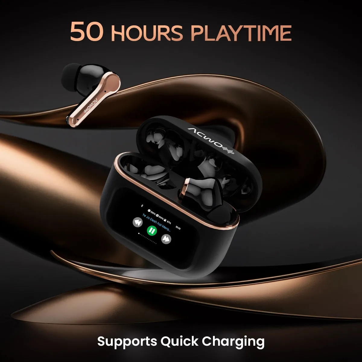 DwOTS Touch: Smart Touch Screen Display Black TWS Earbuds