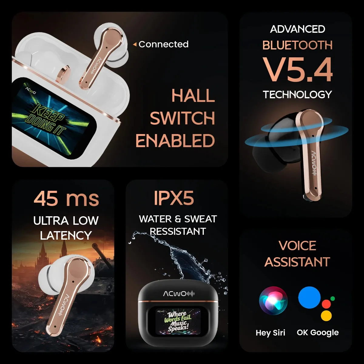 DwOTS Touch: Smart Touch Screen Display Black TWS Earbuds