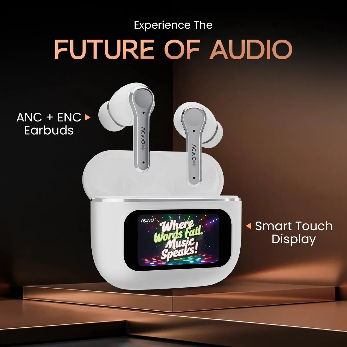 DwOTS Touch: Smart Touch Screen Display Black TWS Earbuds