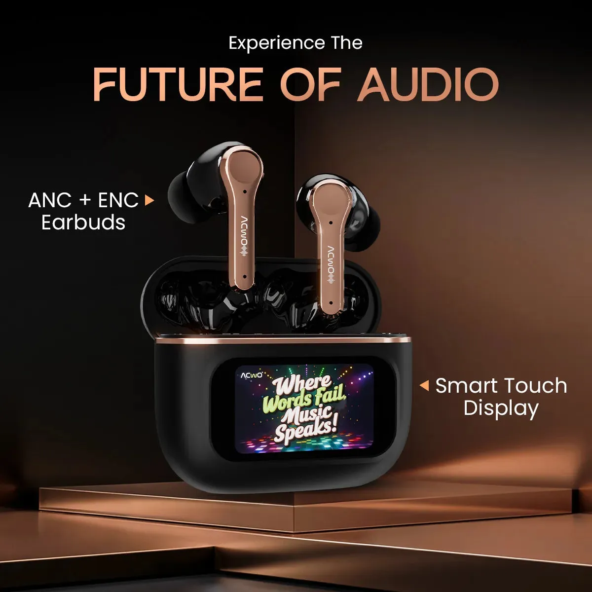 DwOTS Touch: Smart Touch Screen Display Black TWS Earbuds