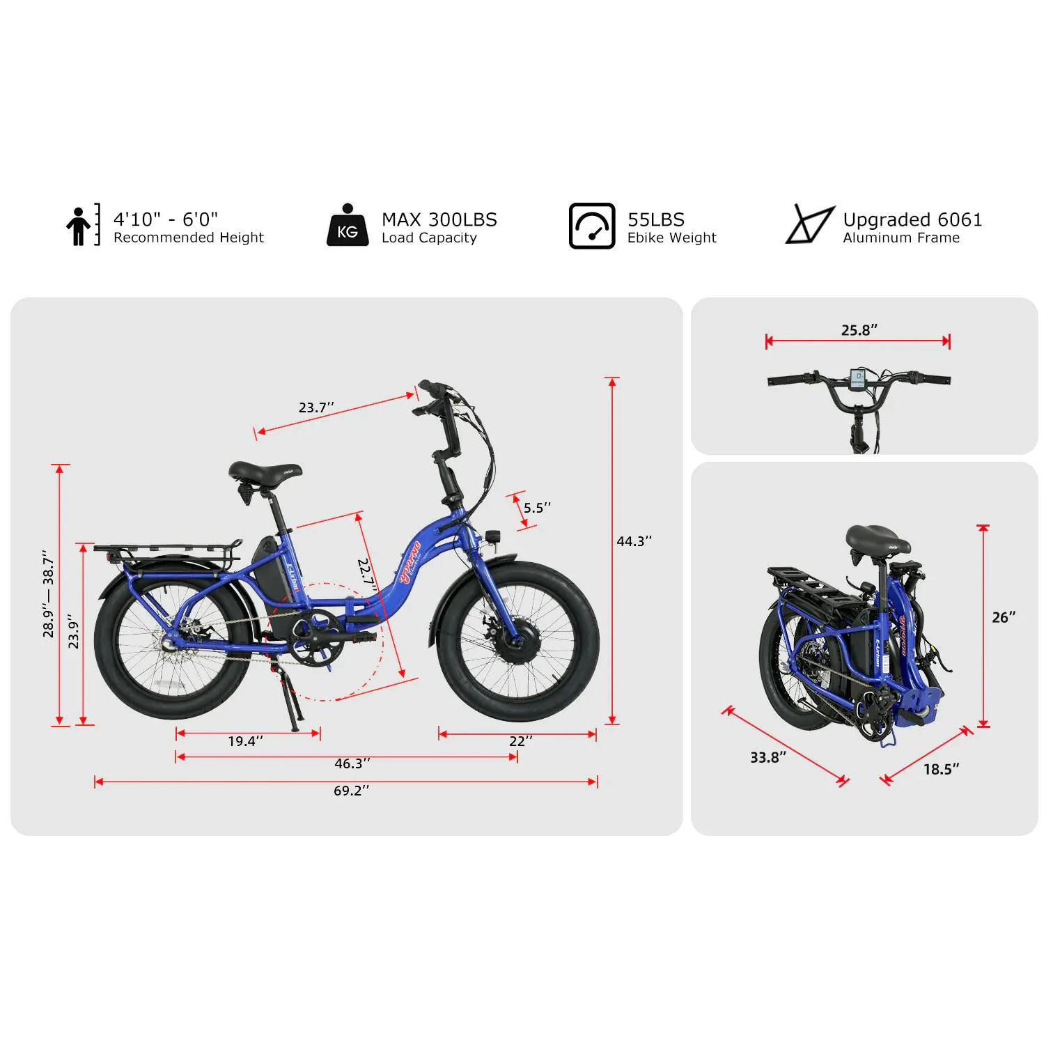 E-Joe 500W Young Electric E-Urban Lightweight Folding Fat Tire Step-Thru Electric Bike