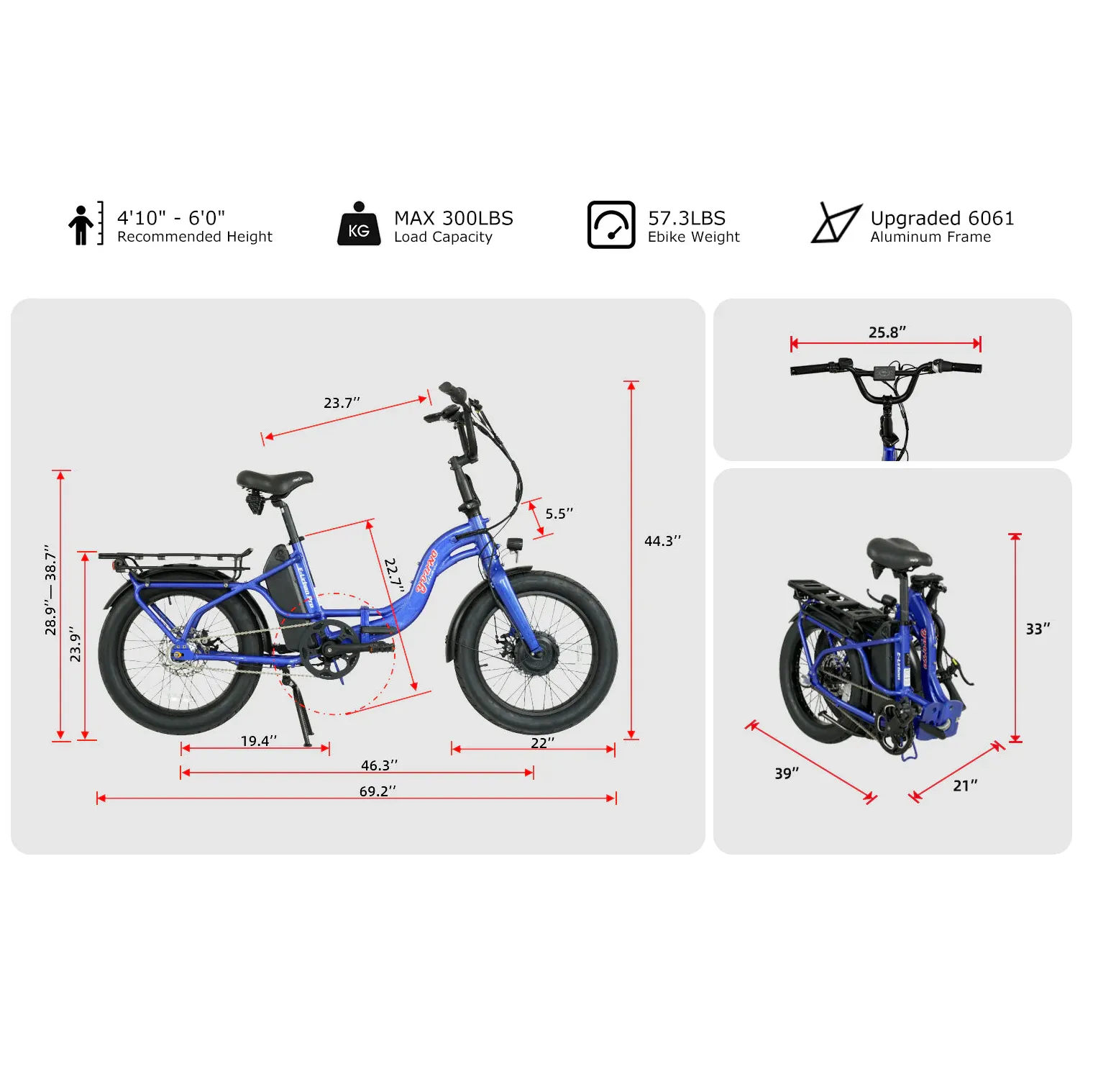 E-Joe 500W Young Electric E-Urban Pro Lighweight Folding Fat Tire Step-Thru Electric Bike