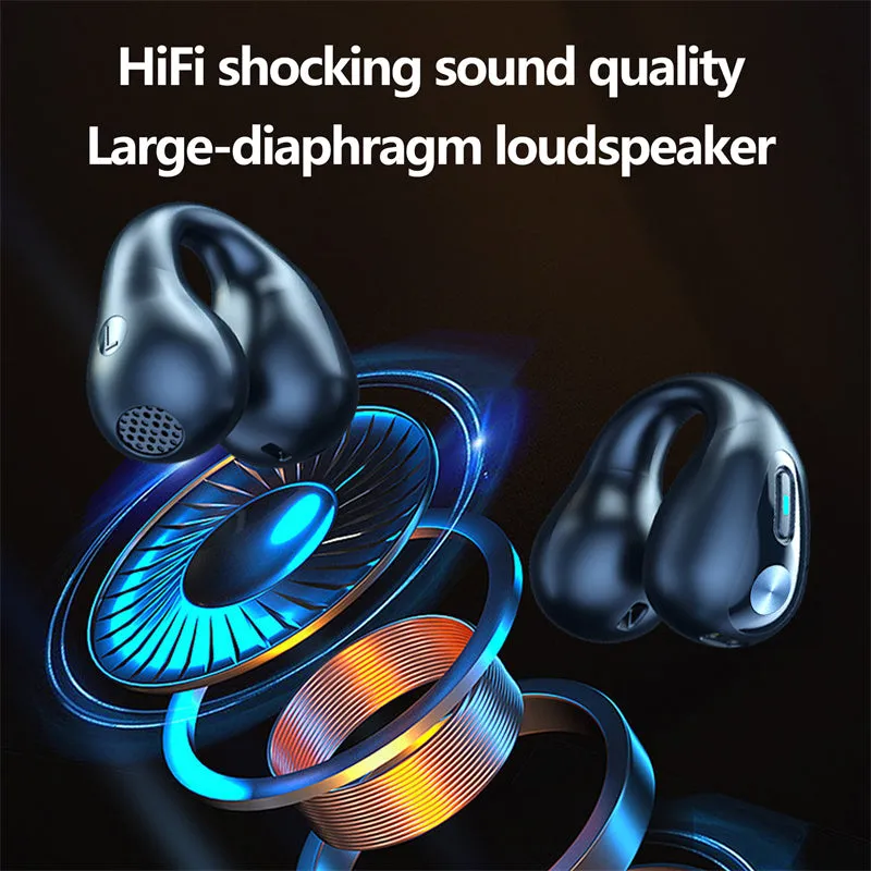 Ear Clip Bluetooth 5.3 Touch Wireless Earphone In-Ear Bass HIFI Sports with Bone Conduction