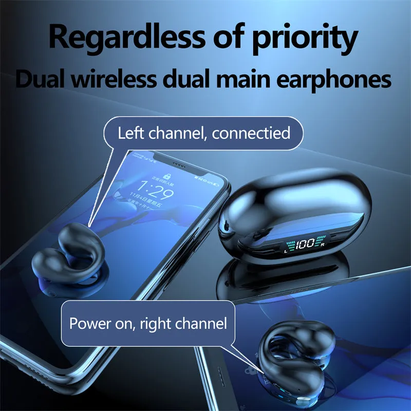 Ear Clip Bluetooth 5.3 Touch Wireless Earphone In-Ear Bass HIFI Sports with Bone Conduction