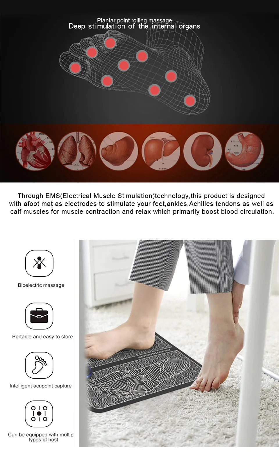 Electric EMS Foot Massager Mat - Therapeutic Muscle Stimulator for Complete Foot and Leg Relaxation